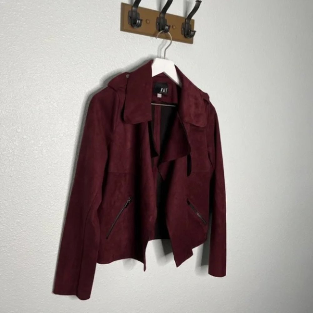 Kut From The Kloth Jacee Draped Burgundy Moto Jacket - Picture 3 of 8